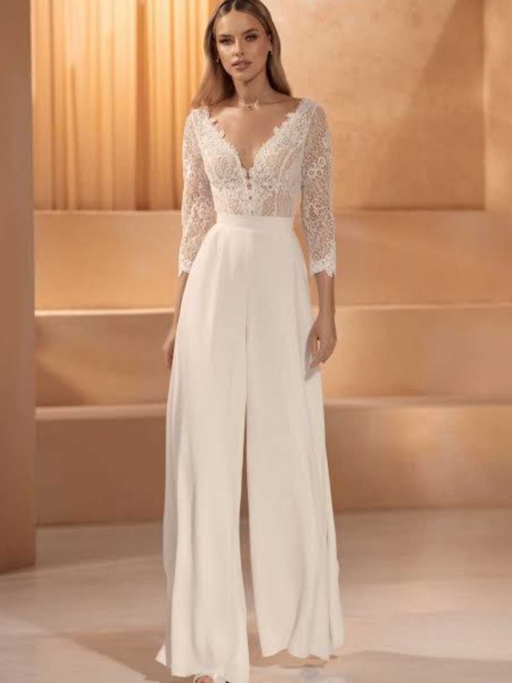 Elegant White Lace Bodice Wide-Leg Jumpsuit